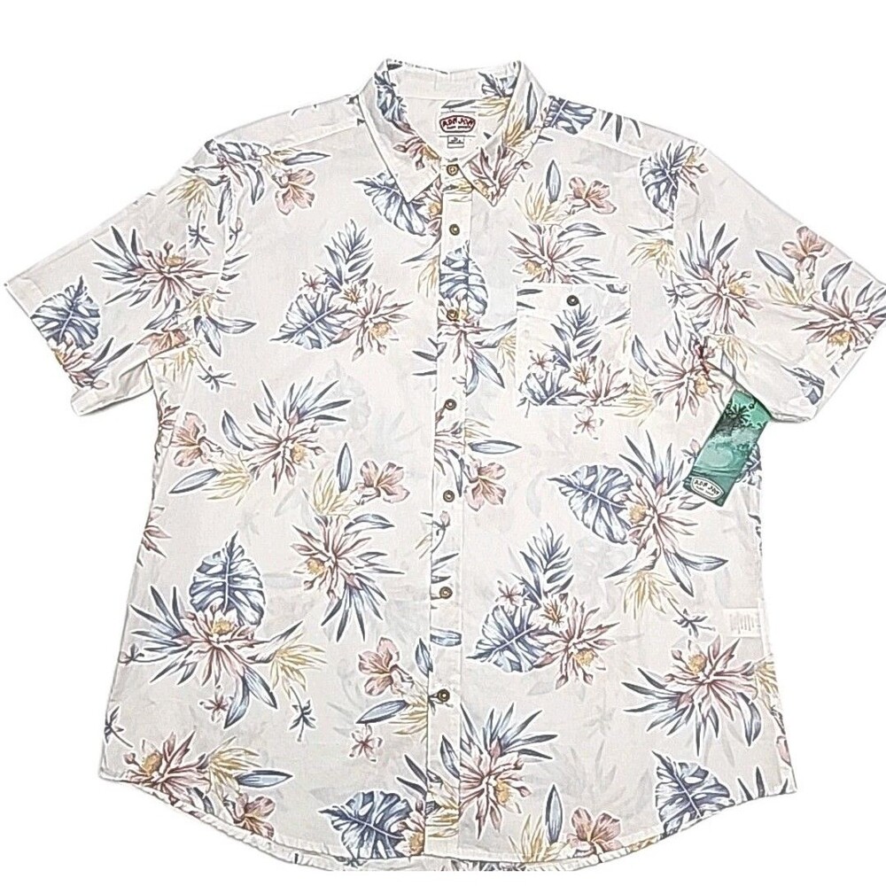 Ron Jon Surf Shop Shirt Size XL White Hawaiian Floral Button Cotton Men NEW